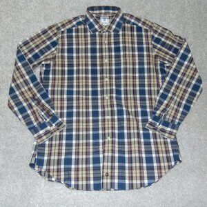 David Donahue Long Sleeve Men's Shirt Large Blue Plaid Cotton